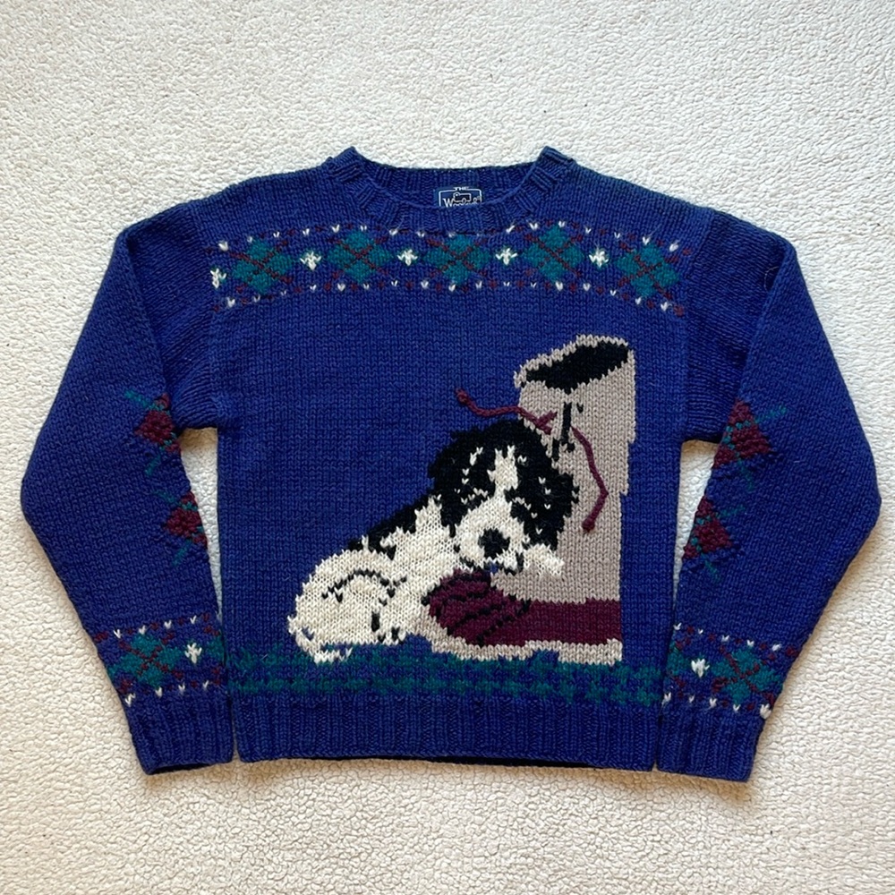 Vintage 80s Woolrich Texture/Pattern Knit Puppy Dog Crewneck Sweater